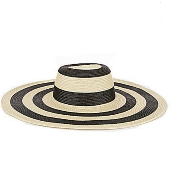 Kate Landry Accessories - Kate Landry Cream & Black Chic Striped Floppy Summer Sun Hat